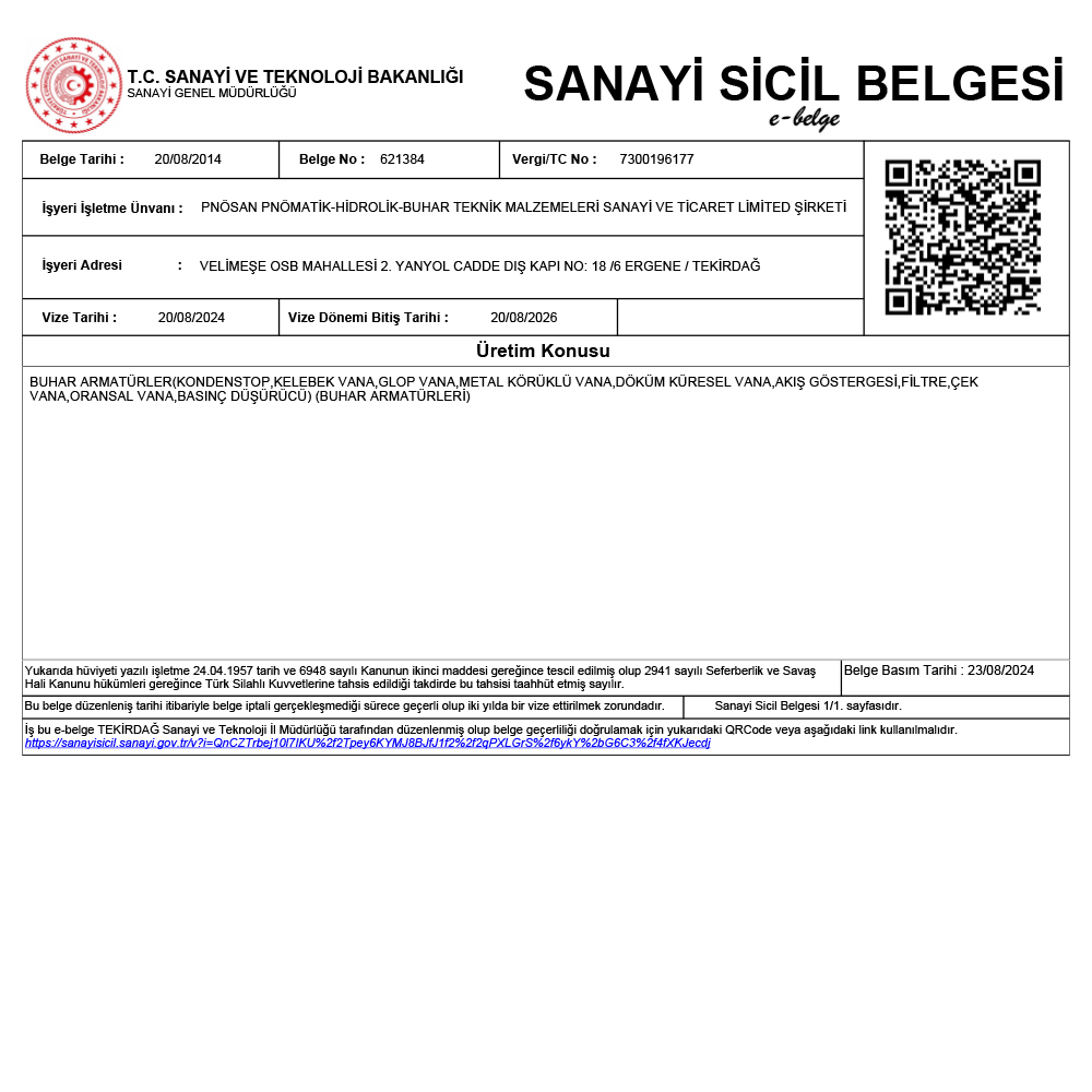 Sanayi Sicil Belgesi